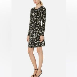 Micheal Kors Tossed Lillies Ruffle Long Sleeve Dress Black Dandelion Size Medium